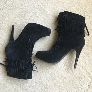 Suede Fringe Minnetonka Ankle Boots with Stiletto Heel - 9M